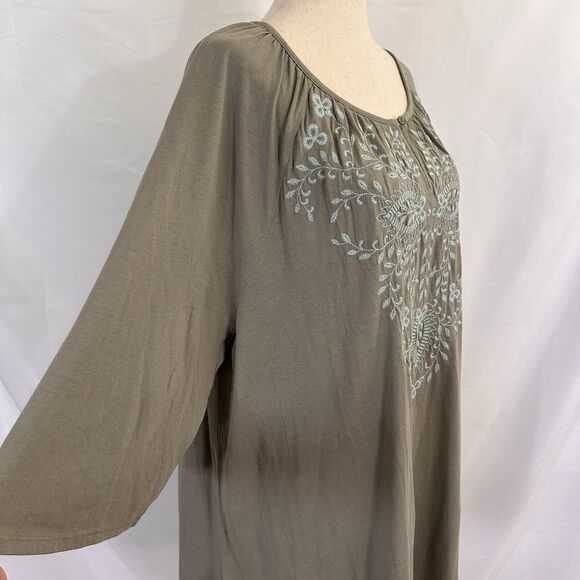 NWT J. Jill Womens 2X Plus Tunic Top Embroidered Olive Blue Boho Hippie - Picture 5 of 9